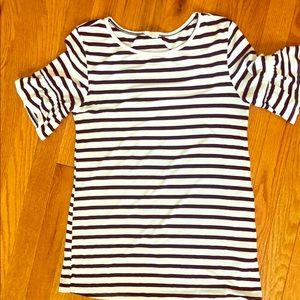 Black and white stripe tee with flutter sleeve!